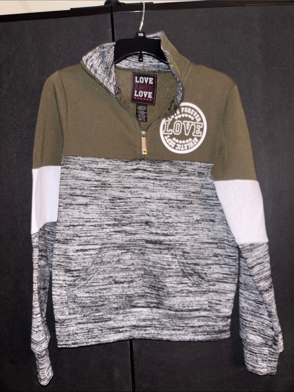 Victoria Secret Olive and Heather Gray Quarter-Zip Pullover Sweater
